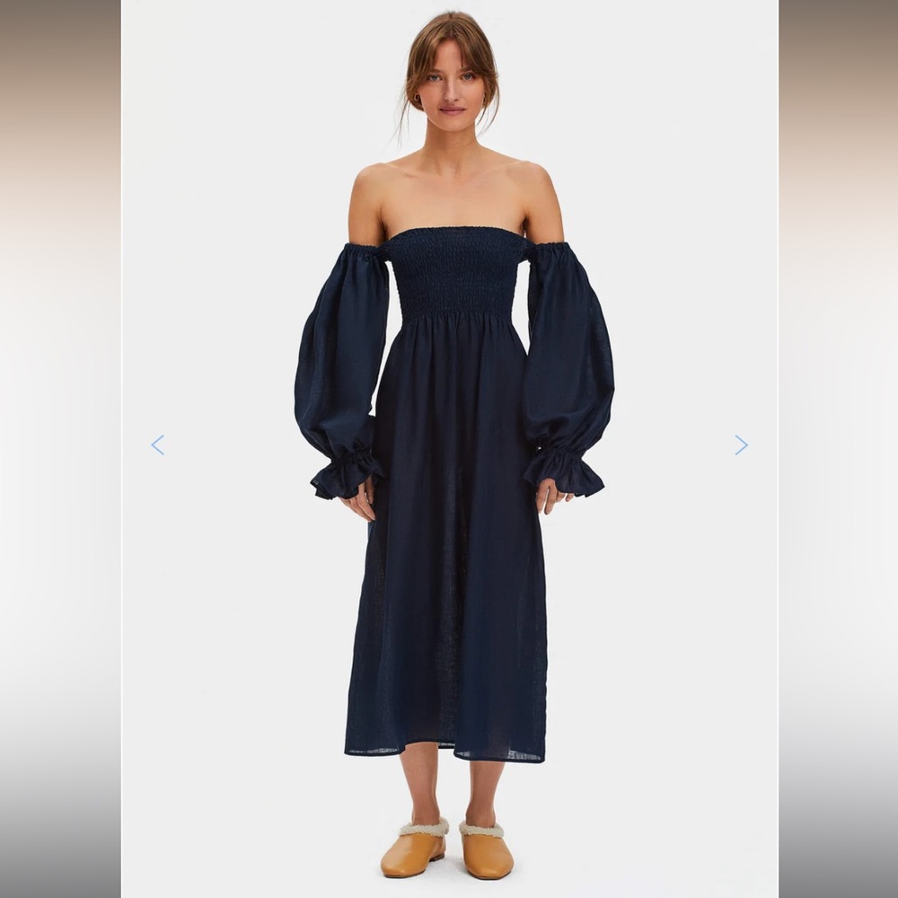 Sleeper Atlanta off-the-shoulder linen midi dress